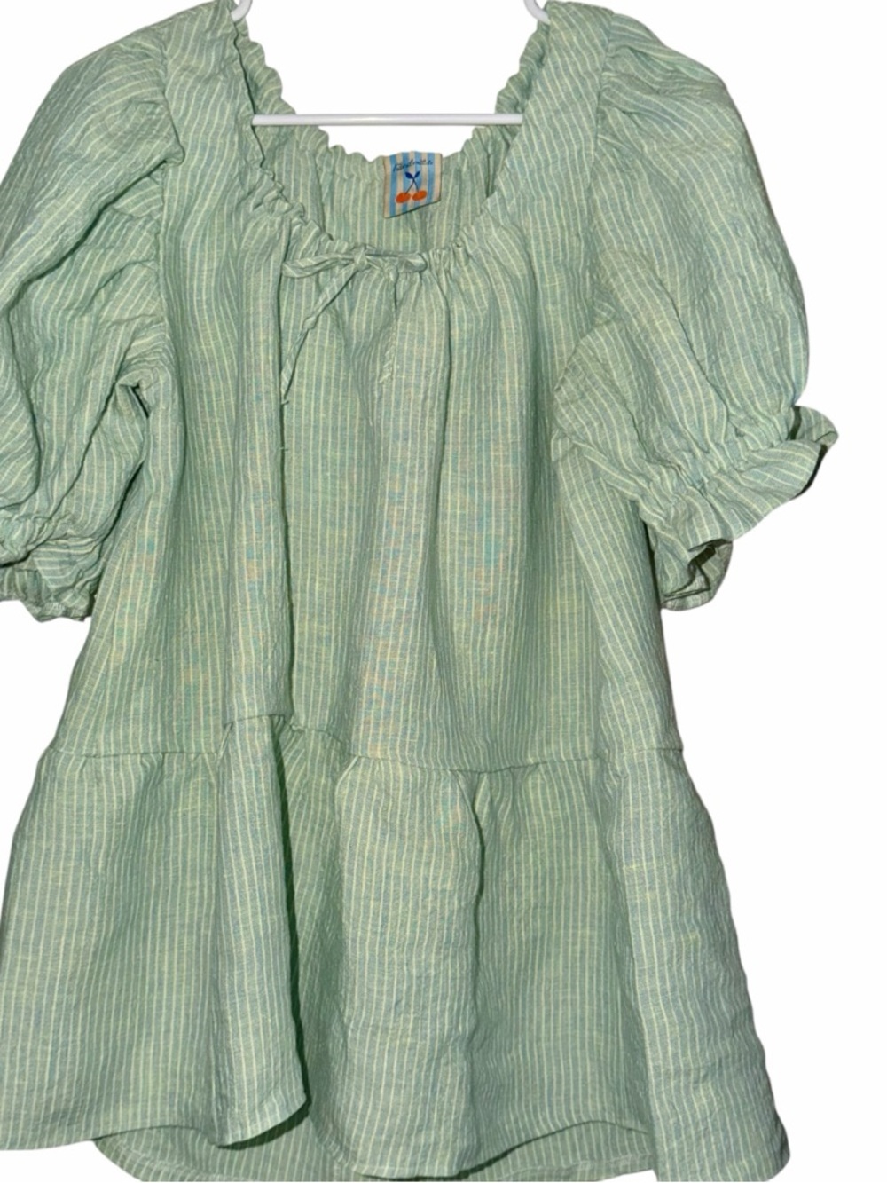Handmade 100% Linen Mint Green Stripe Dress/Tunic - Picture 4 of 9